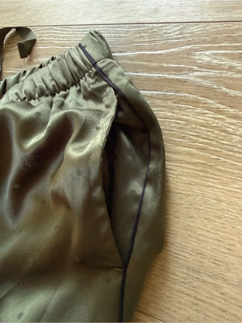 Victoria's Secret Olive Satin Pajama Set with Embroidered Pocket